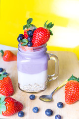 strawberries blueberries with protein yogurt topping fruits