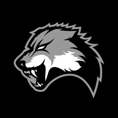 Furious wolf sport vector logo concept isolated on dark background. Modern predator professional team badge design.
Premium quality wild animal t-shirt tee print illustration.