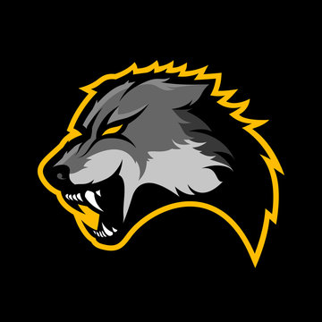 Furious wolf sport vector logo concept isolated on dark background. Modern predator professional team badge design.
Premium quality wild animal t-shirt tee print illustration.