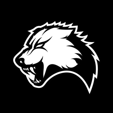 Furious wolf mono sport vector logo concept isolated on dark background. Modern predator professional team badge design.
Premium quality wild animal t-shirt tee print illustration.