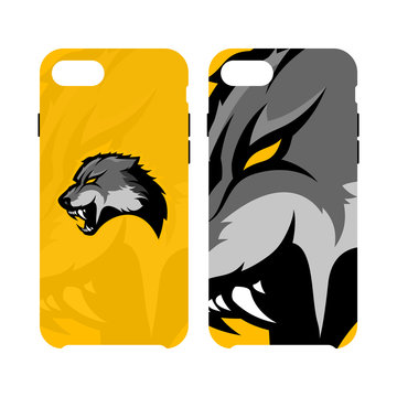 Furious wolf sport vector logo concept smart phone case isolated on white background. 
Premium quality wild animal artwork cell phone cover illustration.