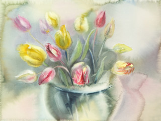 tulips in vase watercolor