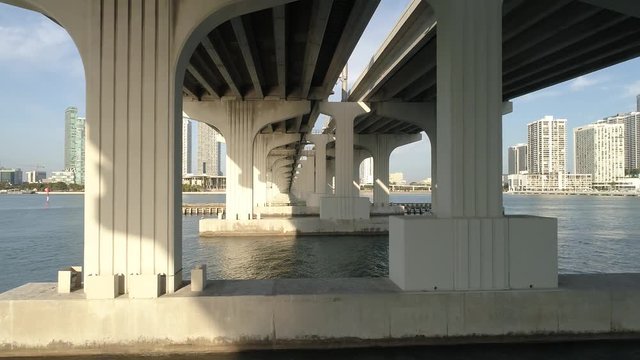 drone fling backwards under a bridge