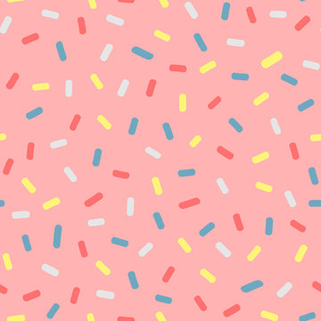 Colorful donut glaze with sprinkles. Seamless pattern.