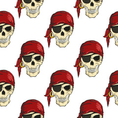 Seamless pattern with pirates skulls on white background. Vector illustration