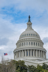Fototapeta na wymiar U.S. Capitol with Flag with Blue