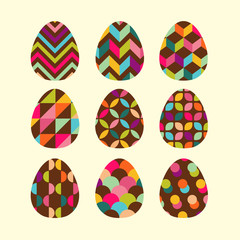 Easter set of chocolate egg. Geometric painted egg greeting card.