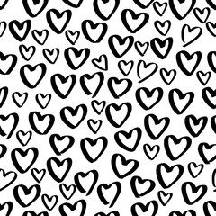 Abstract seamless heart pattern. Ink illustration. Black and white.