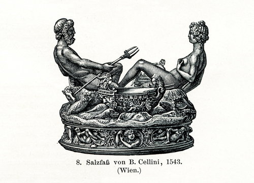 Cellini Salt Cellar, 1543 (from Meyers Lexikon, 1895, 7/736/737)