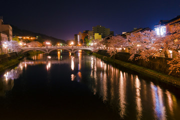 Fototapeta na wymiar 金沢　主計町茶屋街の夜桜