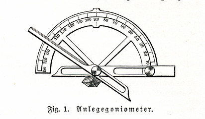 Manual goniometer for use in crystallography (from Meyers Lexikon, 1895, 7/754) - obrazy, fototapety, plakaty