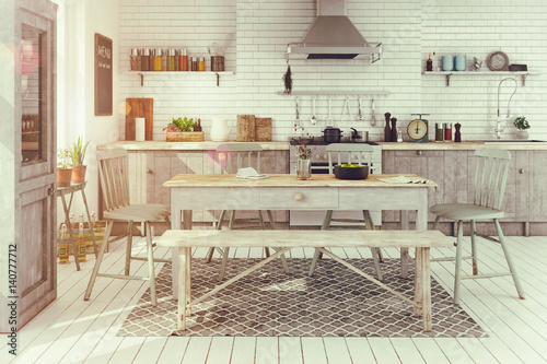 Skandinavische, nordische küche wohnung esszimmer retro look ...