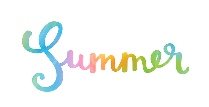 HELLO SUMMER in hand lettering with watercolour effect
