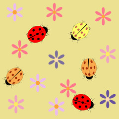 Ladybug and flower seamless pattern