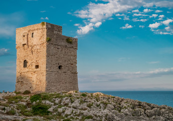 Fototapeta premium Coastal watchtower in Marina Serra, Tricase, Lecce, Apulia, Italy.