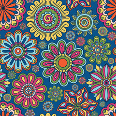 Floral background made of many doodle flowers. Seamless pattern. Vector illustration.