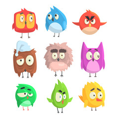 Little Cute Bird Chicks Set Of Cartoon Characters in Geometric Shapes, Stylized Cute Baby Animals