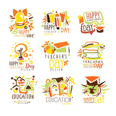 Happy Teachers Day Colorful Graphic Design Template Logo Series,Hand Drawn Vector Stencils
