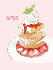 Strawberry Triffle Waffle water color vector.