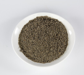 sesame in a white plate isolated on white background