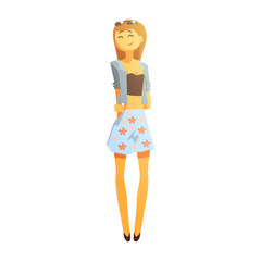 Fototapeta premium Girl In Crop Top And Mini Skirt, Young Person Street Fashion Look With Mass Market Clothes