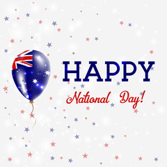HIMI National Day patriotic poster. Flying Rubber Balloon in Colors of the Heard and McDonald Islander Flag. HIMI National Day background with Balloon, Confetti, Stars, Bokeh and Sparkles.
