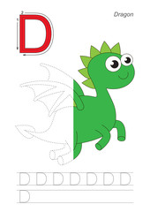 Half trace game for letter D. Dragon.