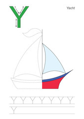 Half trace game for letter Y. Yacht.