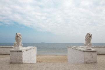 Sea in Odessa, seagulls and a beautiful beach