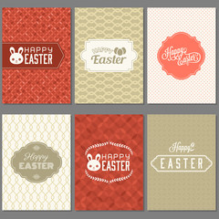 Happy easter greeting card set with frame and ornamental on elegant pattern, flat design