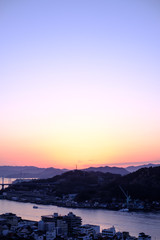 Dawn townscape of a port town, Onomichi, from above