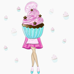  Lovely girl confectioner. Confectionery. Girl with a cupcake