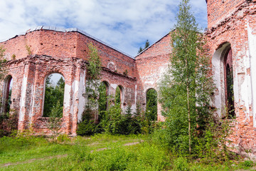 Fototapeta na wymiar Russia, St. Petersburg, Priozersk, August 2016: Picturesque ruins