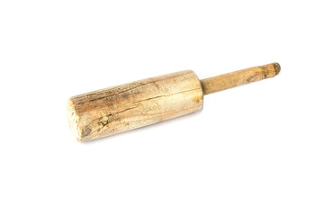 Wooden rolling pin on white background