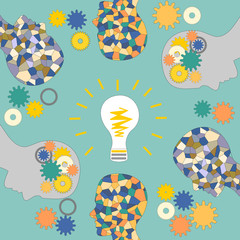 The emergence of ideas, the mosaic head of man, illumination and creativity, teamwork