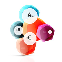 Glass color hexagons. Glossy plastic hexagon design with text