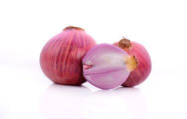 Red onion on white background