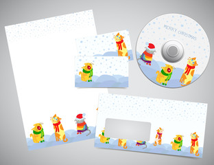 Corporate identity or gift set - Christmas design print templates with letter paper page, business cards, envelope and CD or DVD disc mock-up