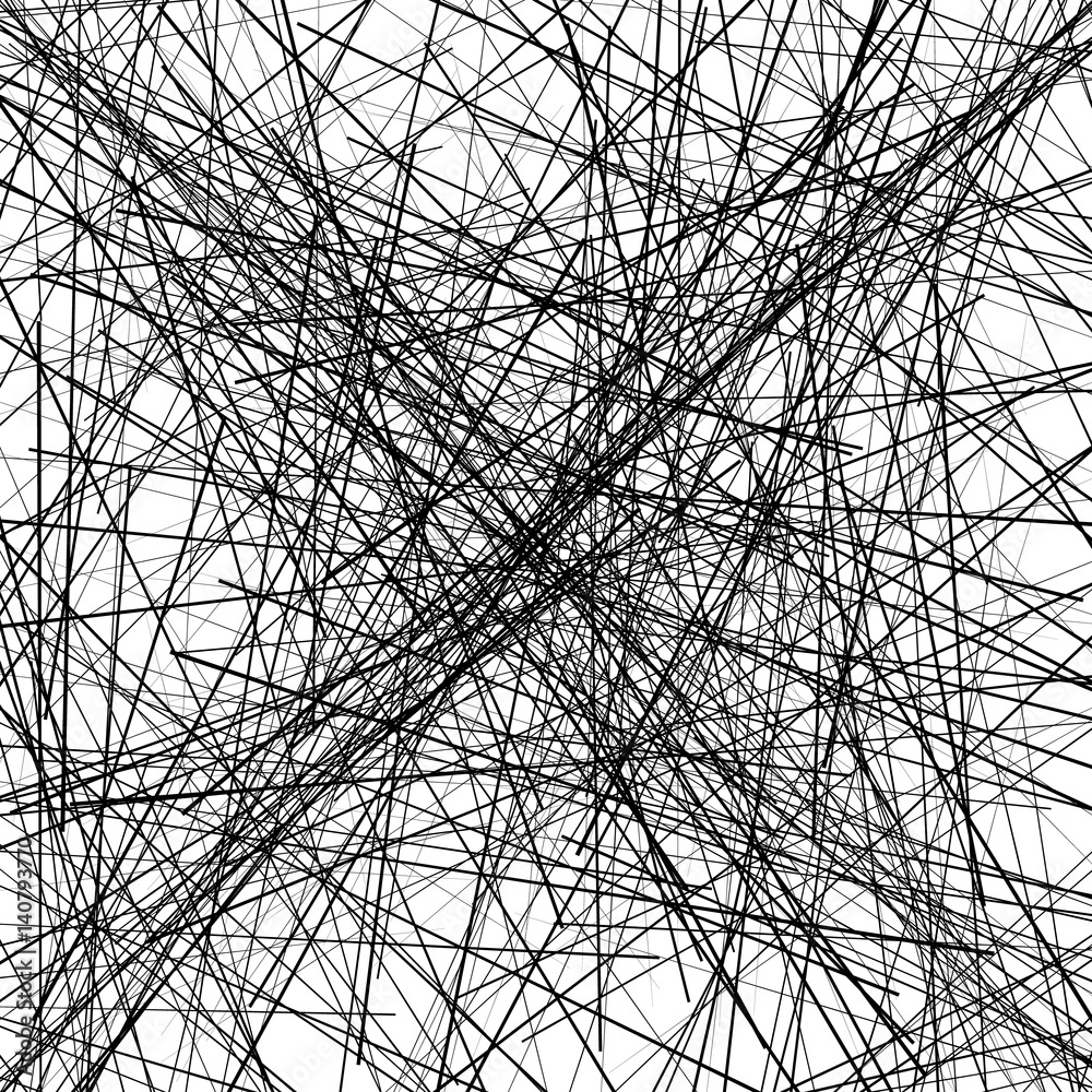 Poster Dynamic chaotic lines abstract black and white texture / pattern