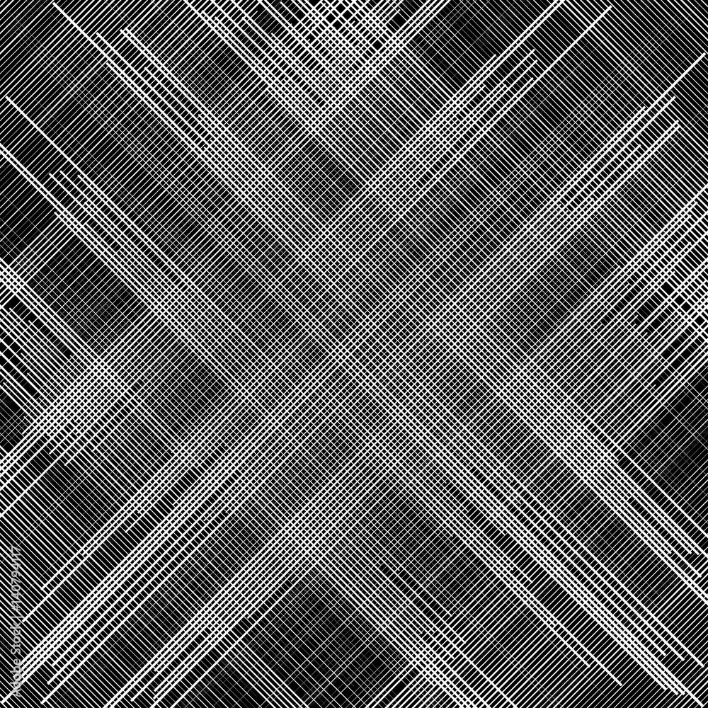 Poster Irregular dynamic lines abstract monochrome pattern. Linear (grid, mesh) texture
