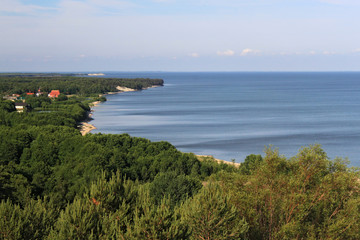 Naklejka premium The view of the russian village Morskoe from the dune Efa. Morskoe (former Pillkoppen) is located on the territory of the National Park Curonian Spit on the route Kaliningrad - Klaipeda (Lithuania).