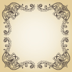 Vector calligraphic page decoration, hand drawn antique frame on old paper