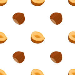 Hazelnut seamless pattern. Natural nut, healthy organic food. Flat style.