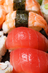 A large set of sushi  top view close. Dishes from raw fish Japanese food
