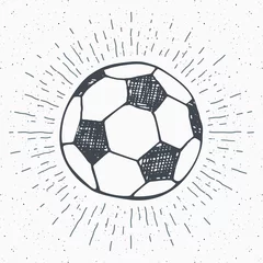 Photo sur Aluminium Sports de balle Vintage label, Hand drawn Football, soccer ball sketch, grunge textured retro badge, typography design t-shirt print, vector illustration