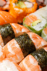 A large set of sushi  top view close. Dishes from raw fish Japanese food