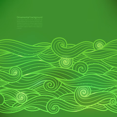 Fototapeta na wymiar Vector glow greenery background with waves or clouds