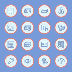 Finance and banking,  credit card and cash, atm and value, safe and handshake, web vector stock icons