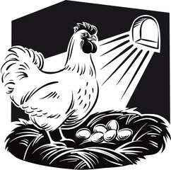 Hen in the nest, the eggs to hatch.