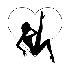 Shadow silhouette of hot girl in heart